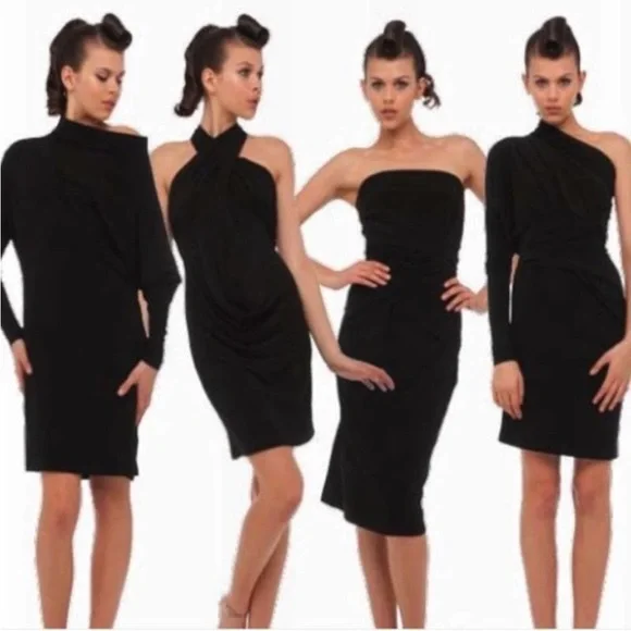 Norma Kamali Black All-In-One Multi-Wear Dress Long Sleeve Shift Skirt Strapless - Picture 16 of 16